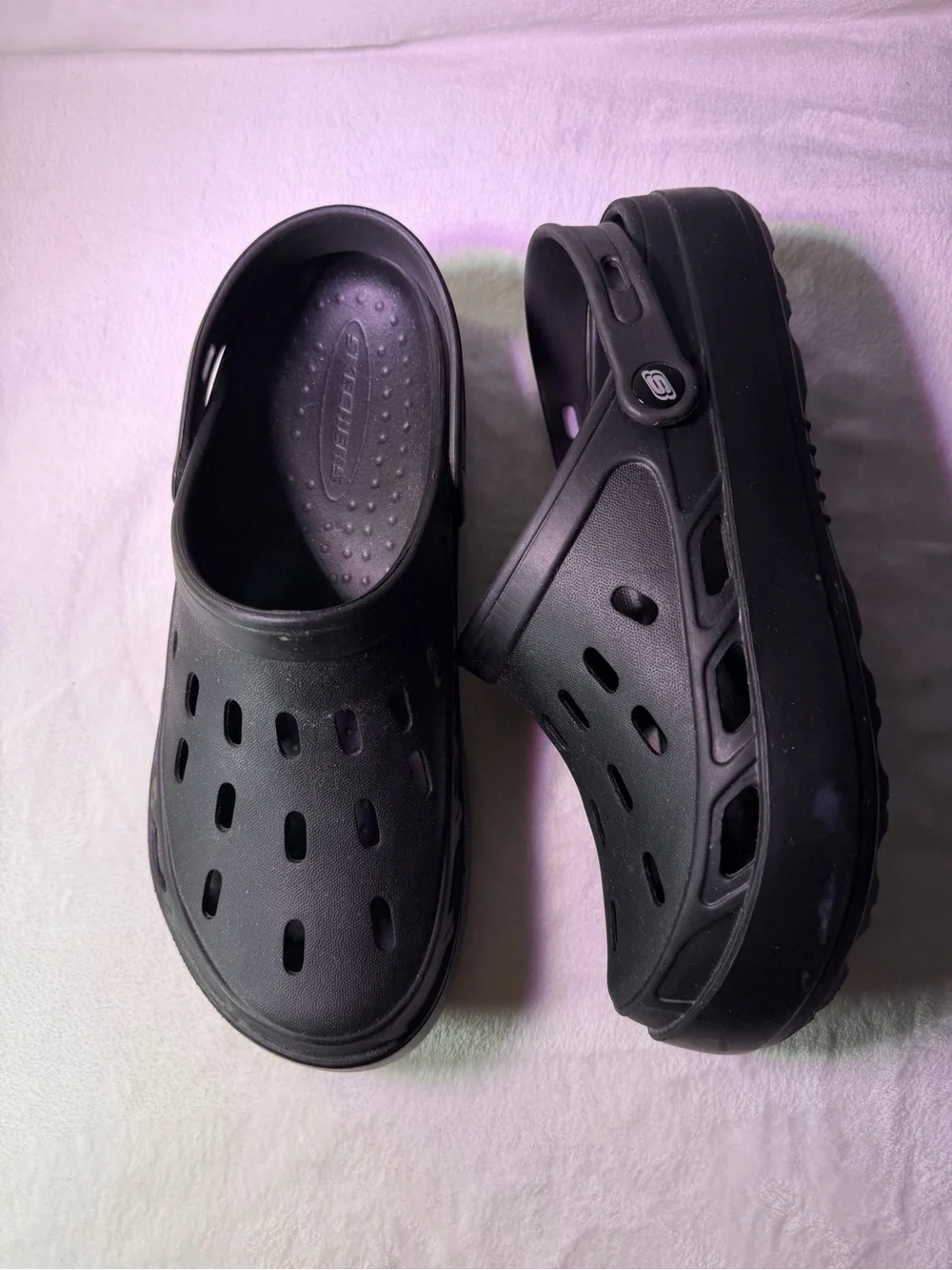 Skechers Men's Black Slip-On Clog Sandals with Back Strap